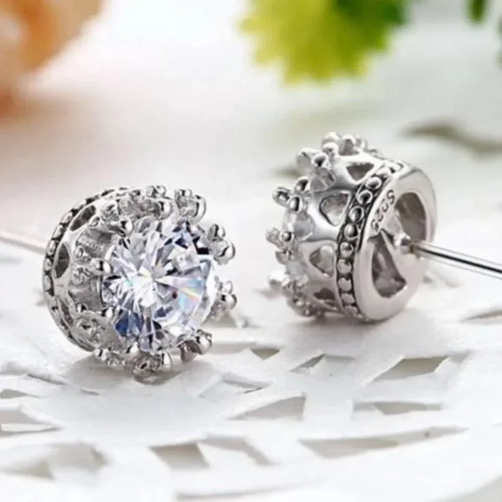 STUD 925 STERLING SILVER DIAMOND EARRINGS, NICE EARRINGS, CUTE EARRINGS - Picture 1 of 5